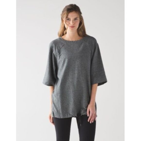 Lululemon Women's Split Short Sleeve Oversized Heathered Speckled Black Sz 6 - Picture 9 of 9